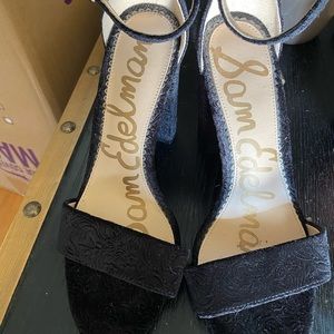 Sam Edelman open toe velvet detail heels
